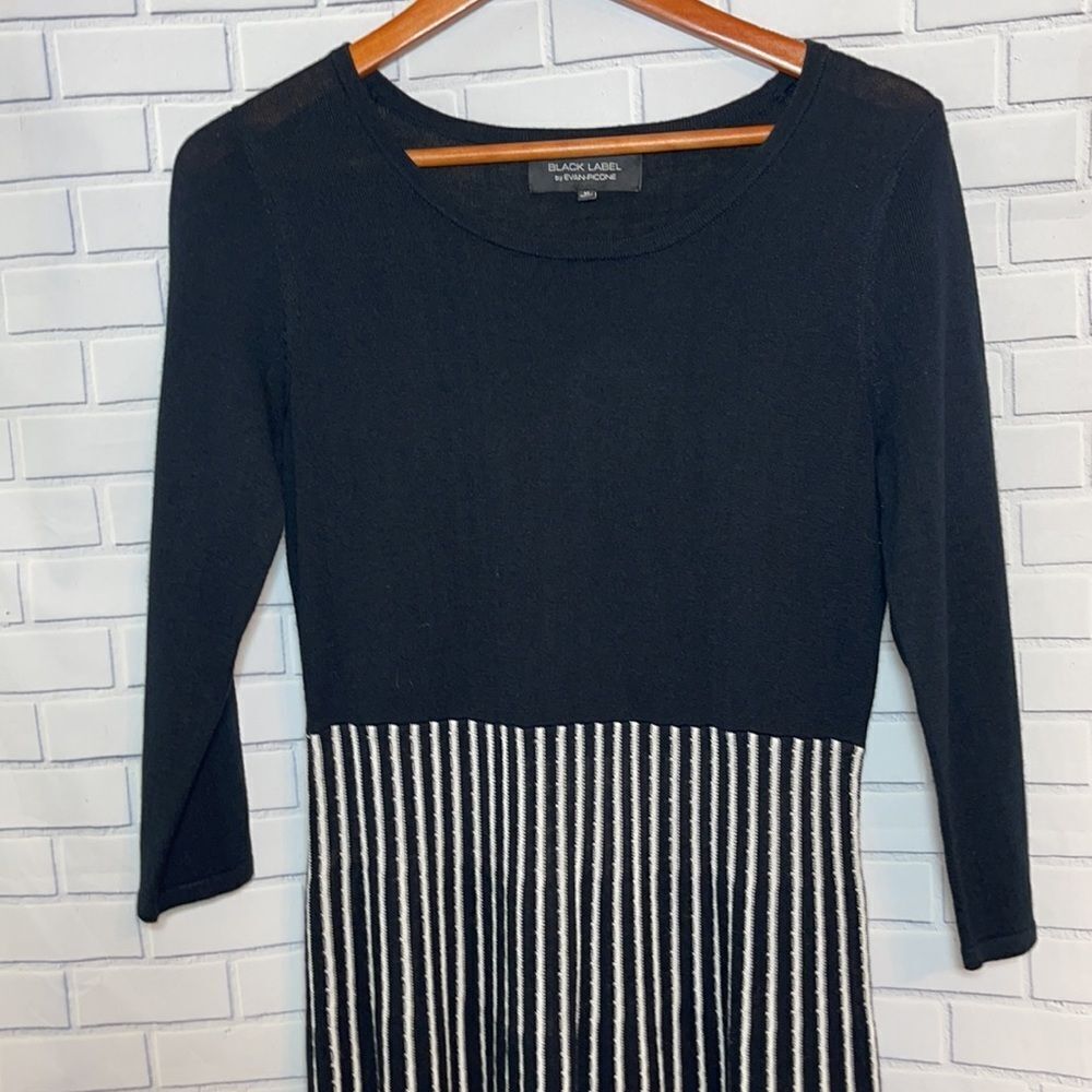 Black Label By‎ Evan Picone Black Stiped Skirt Knit Dress Sz M - Picture 3 of 6